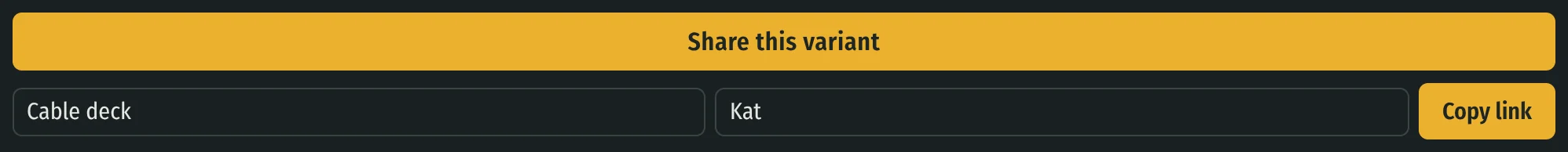 Share this variant open with title and name fields and Copy link